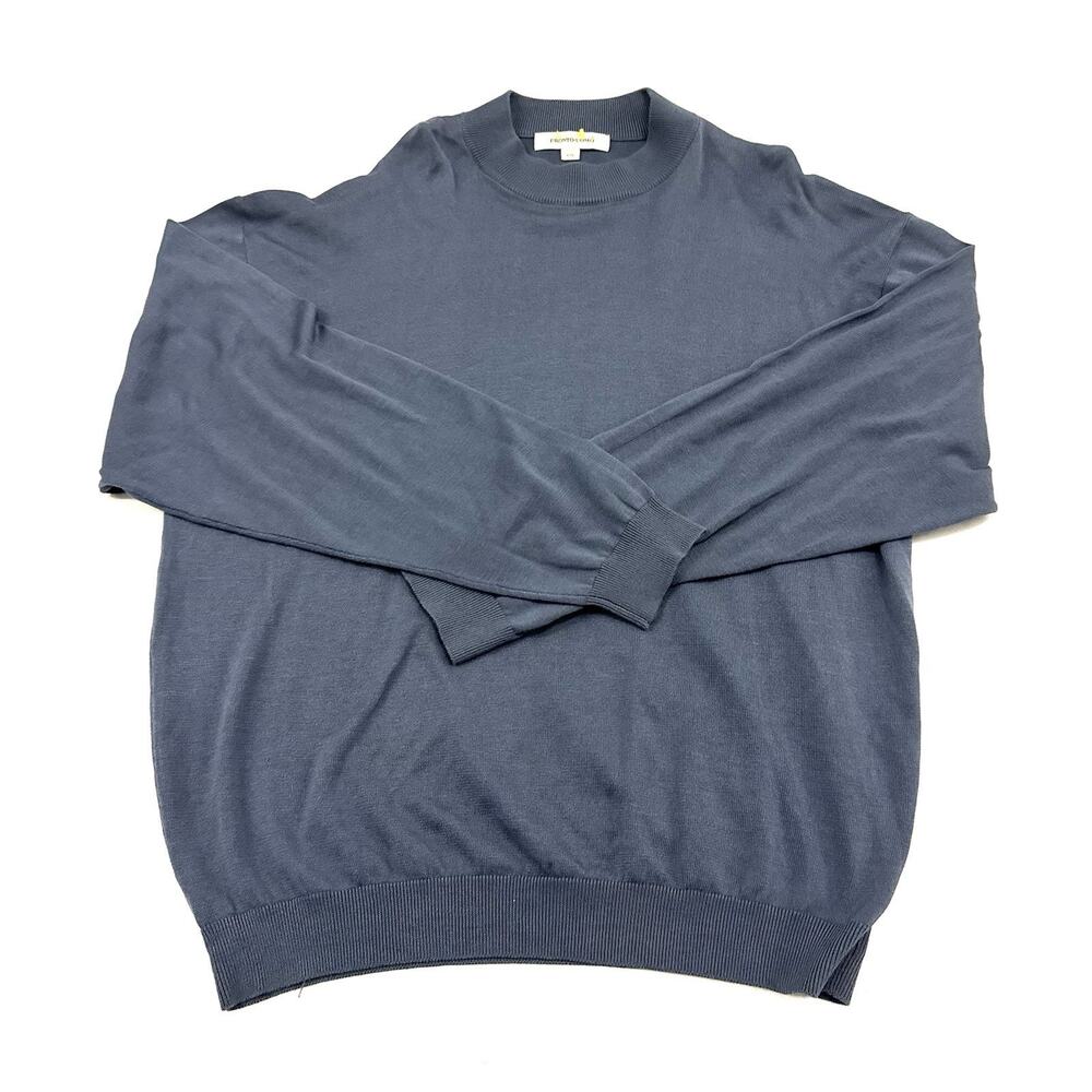 Pronto Uomo Sweater Mens XXL Blue Silk Cotton Mock Neck Quiet Luxury Old Money